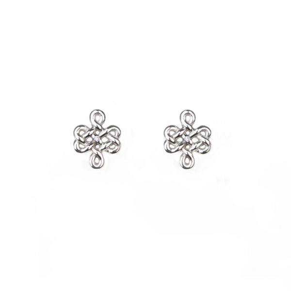 Brinco Endless Knot Ouro Branco 18k, acabamento polido.